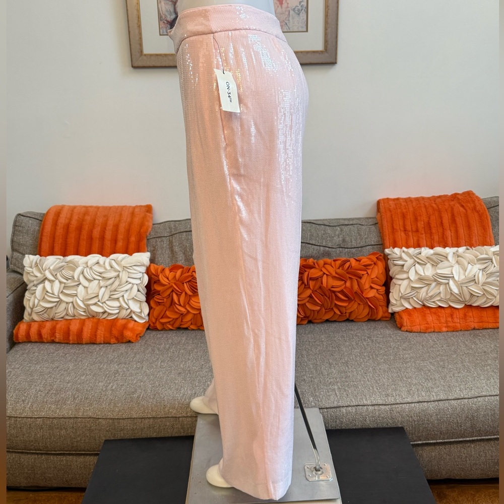 NWT On 34th Pink Dogwood Sequined High Rise Straight-Leg Pants - Picture 6 of 11